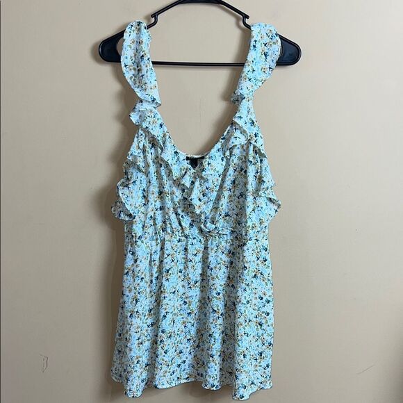 Torrid Size 1 Sunshine Ditzy Floral Peplum Georgette Ruffle Surplice Tank Top - Picture 2 of 10